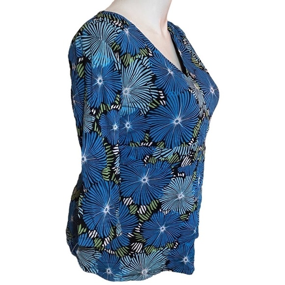JM Collection Floral Blouse Blue Black Green Size XL - Picture 2 of 5